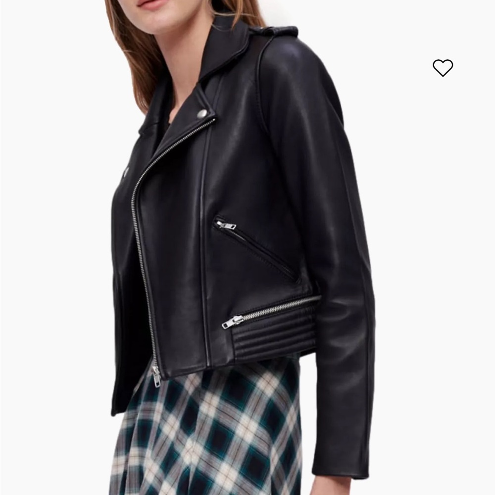 Maje Black Leather Biker Jacket with Silver Accents - Picture 5 of 6
